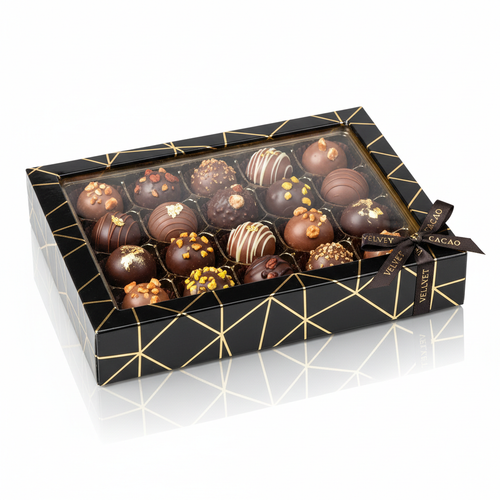 Assorted chocolate truffles in a luxury box